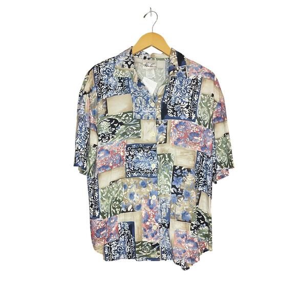 Vintage Kittie Lee Multi Pattern Button Up Short Sleeve Shirt Shorts Set Size 10 - Picture 1 of 8